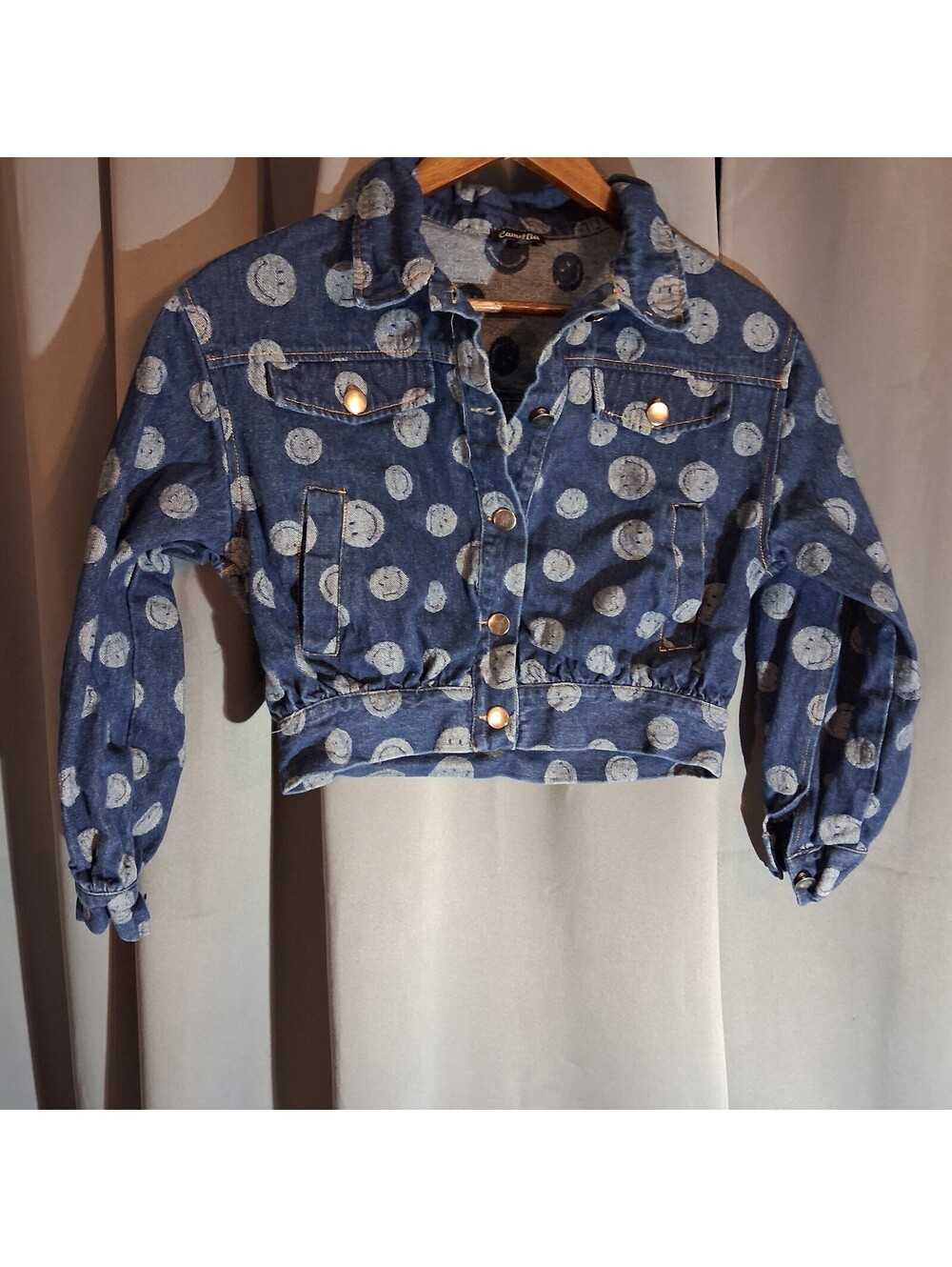 Camellia Women's Polka Dot Denim Cropped Jacket Size S